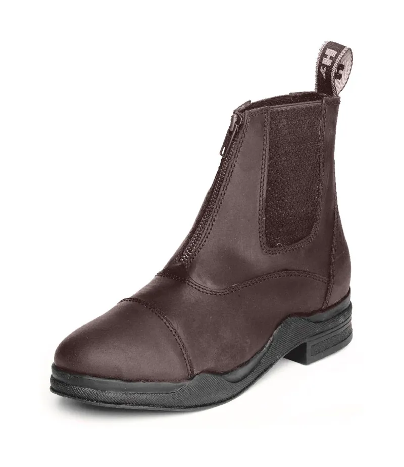 Hy Equestrian Wax Leather Zip Jodhpur Boot in Brown